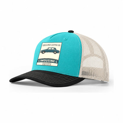 Mikazuki Limousine Showa Speed Plates Trucker Hat – Aqua Black White