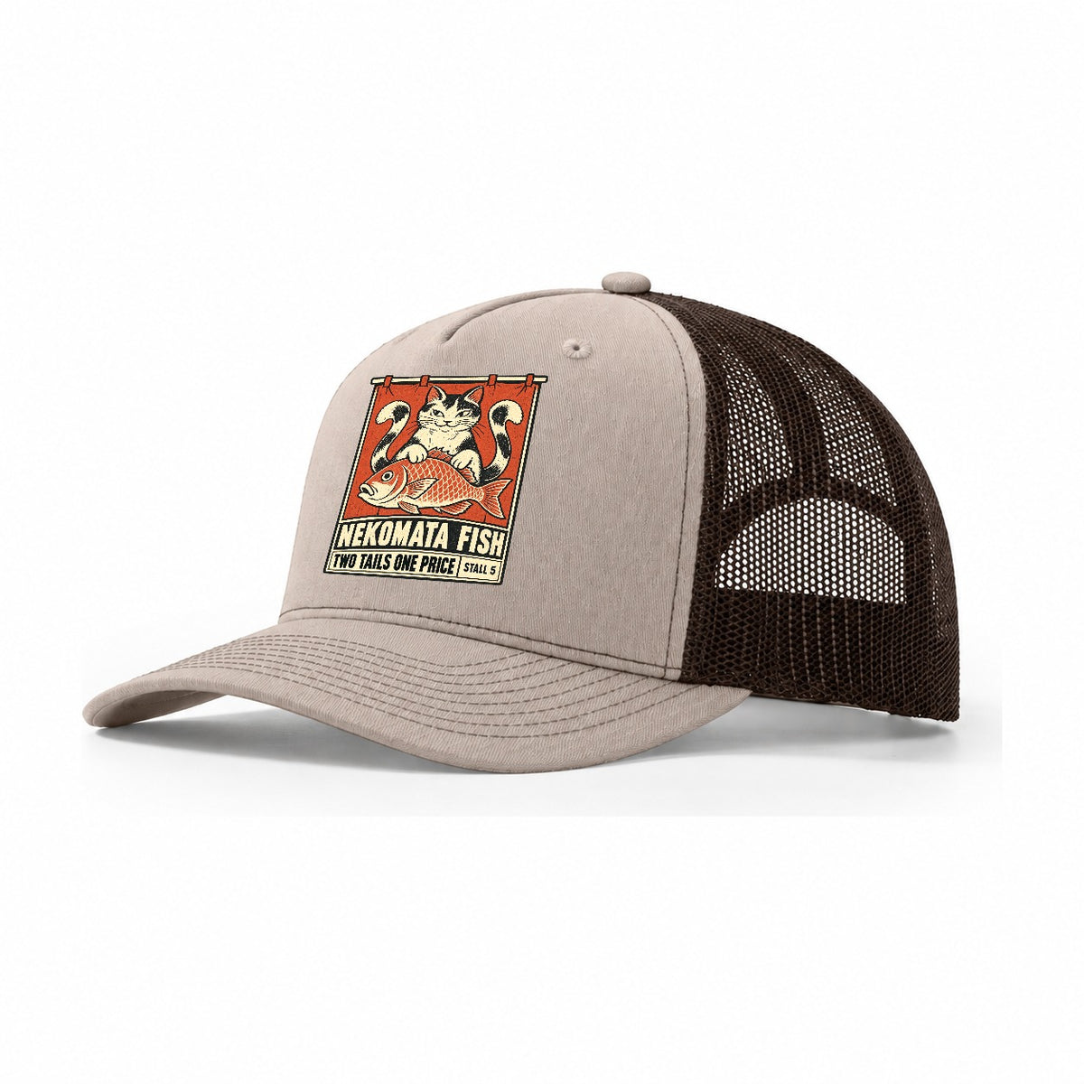 Nekomata Fish Yokai Night Market Trucker Hat – Khaki Brown