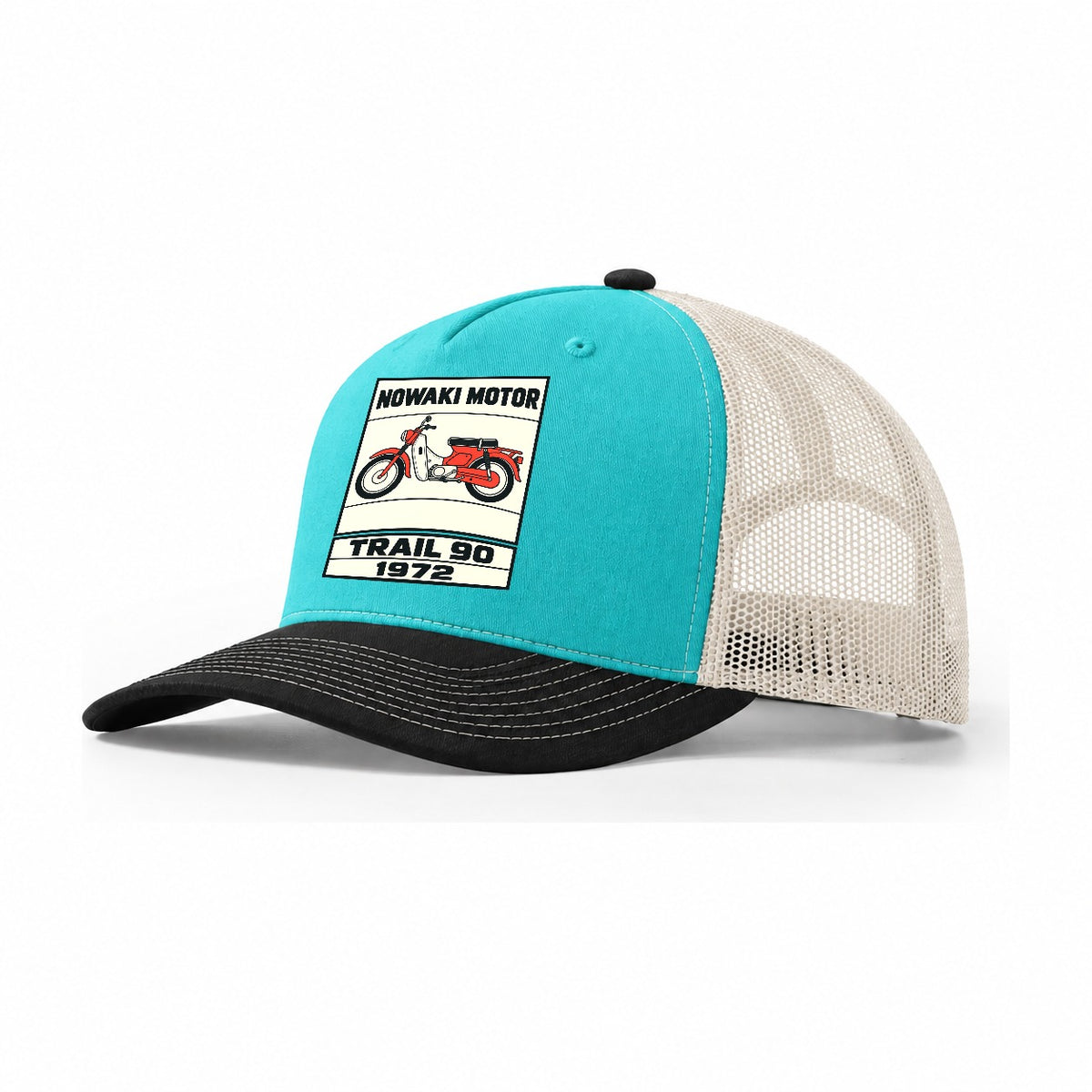 Nozomi Trail 90 Showa Speed Plates Trucker Hat – Aqua Black White