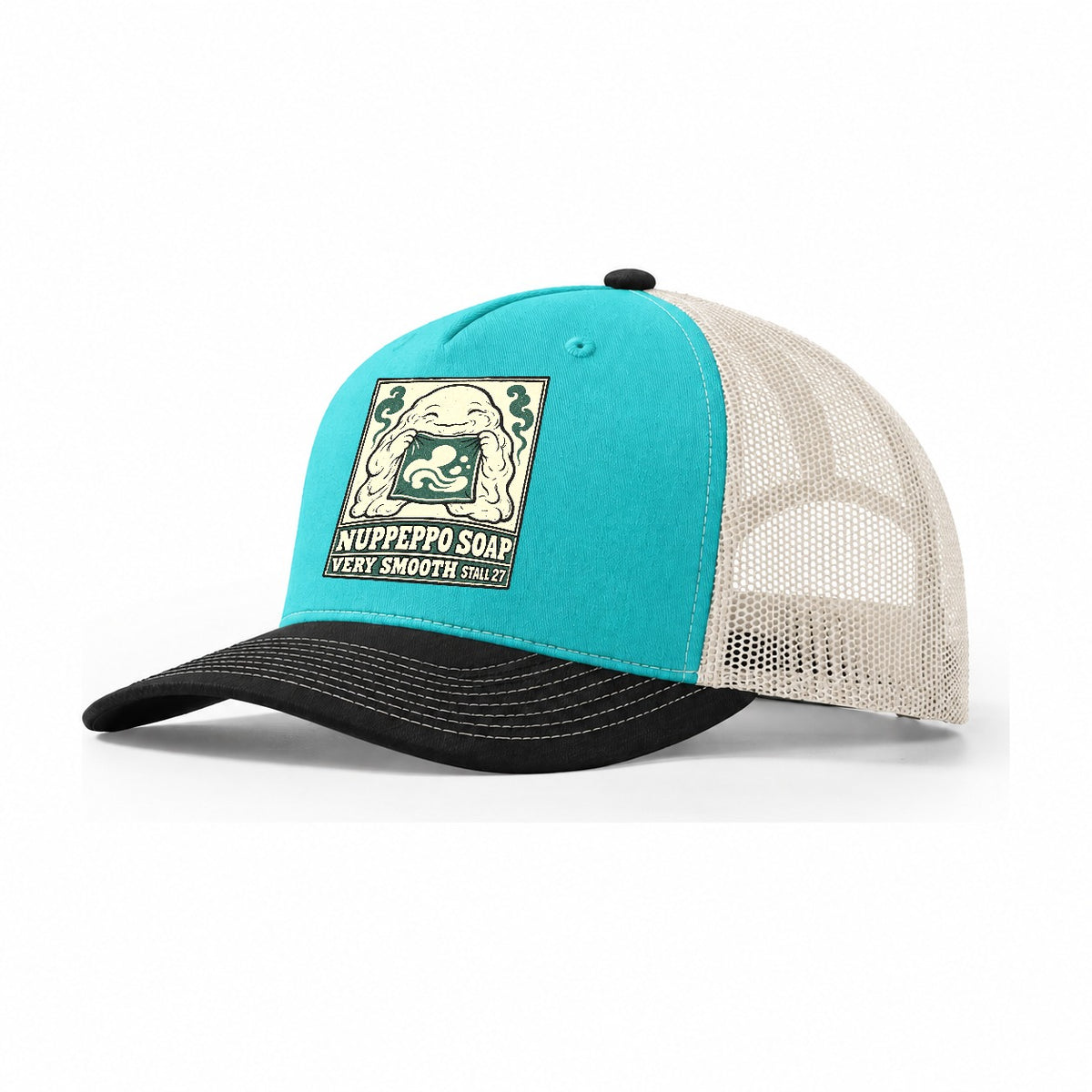 Nuppeppo Soap Yokai Night Market Trucker Hat – Aqua Black White