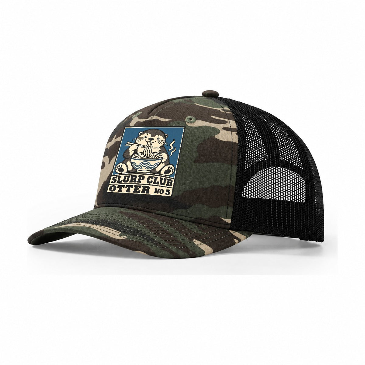 Otter Udon Slurp Club Trucker Hat – Woodland Camo Black