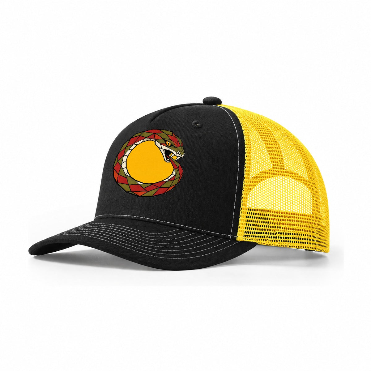 Ouroboros Serpent Circle Trucker Hat – Black Yellow