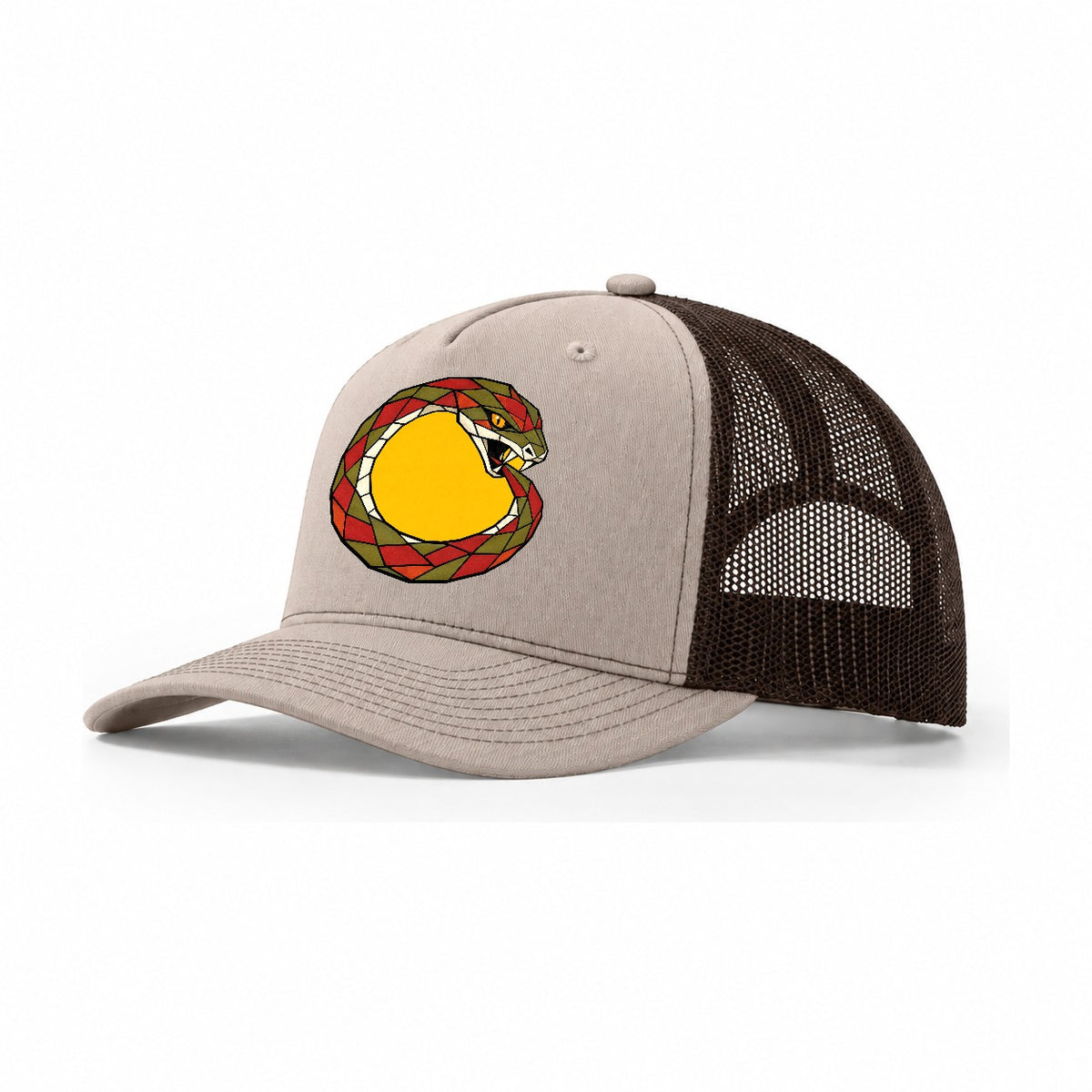 Ouroboros Serpent Circle Trucker Hat – Khaki Brown