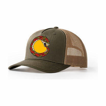 Ouroboros Serpent Circle Trucker Hat – Olive Khaki