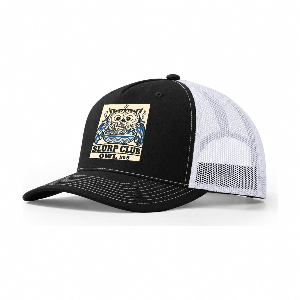 Owl Midnight Slurp Club Trucker Hat – Black White