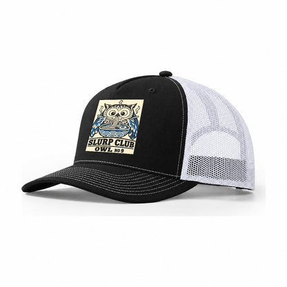 Owl Midnight Slurp Club Trucker Hat – Black White