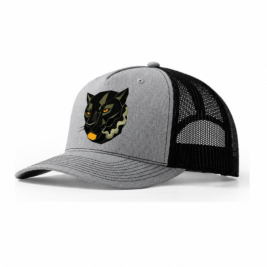Panther Face Geometric Trucker Hat – Sport Grey Black