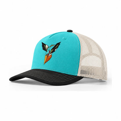 Pelican Dive Throat Pouch Trucker Hat – Aqua Black White