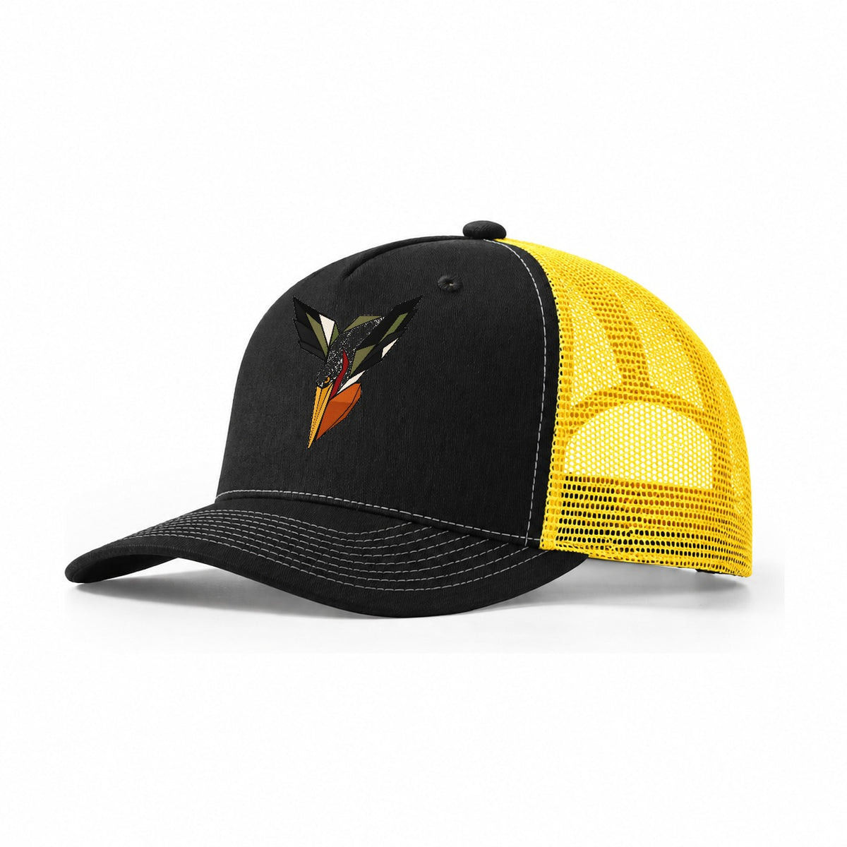 Pelican Dive Throat Pouch Trucker Hat – Black Yellow