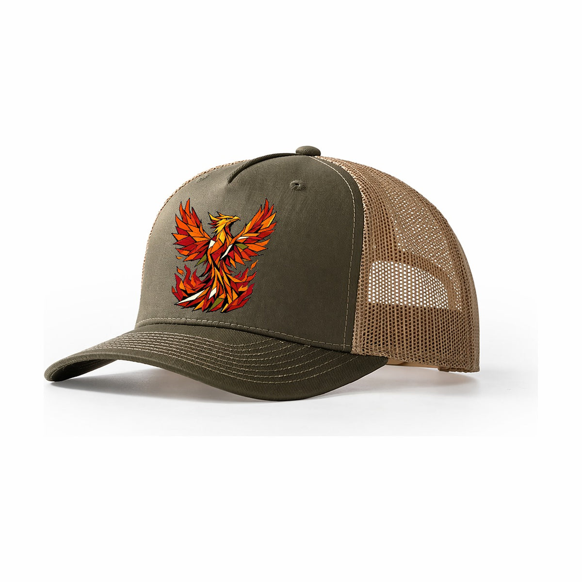 Phoenix Rising Flames Trucker Hat – Olive Khaki