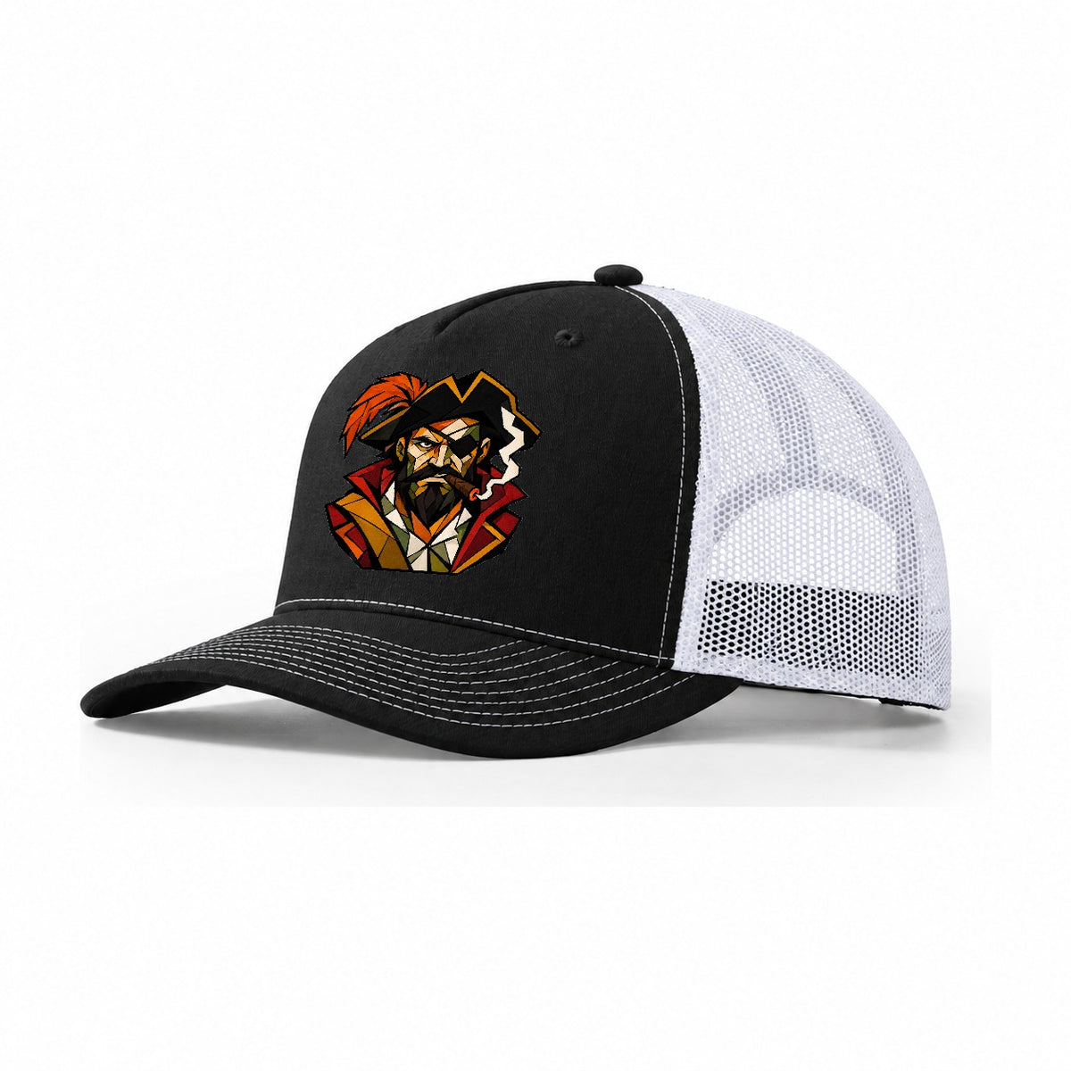 Pirate Captain Portrait Trucker Hat – Black White
