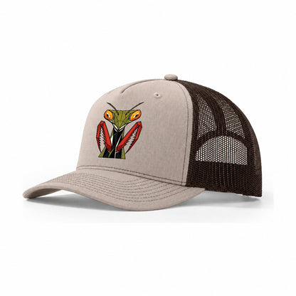 Praying Mantis Portrait Trucker Hat – Khaki Brown