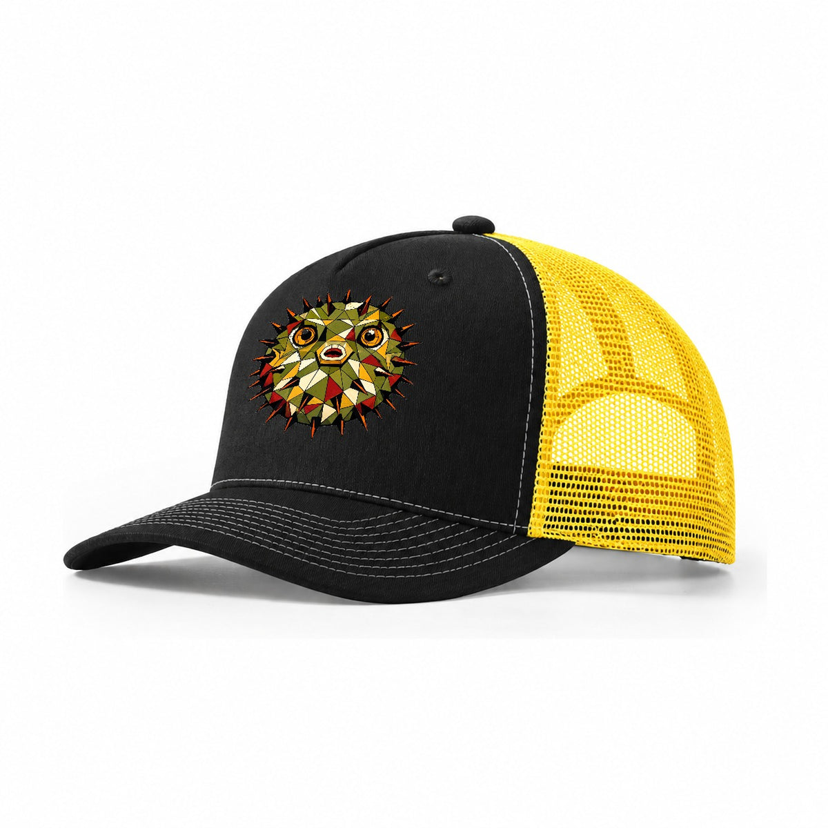 Pufferfish Inflated Spines Trucker Hat – Black Yellow