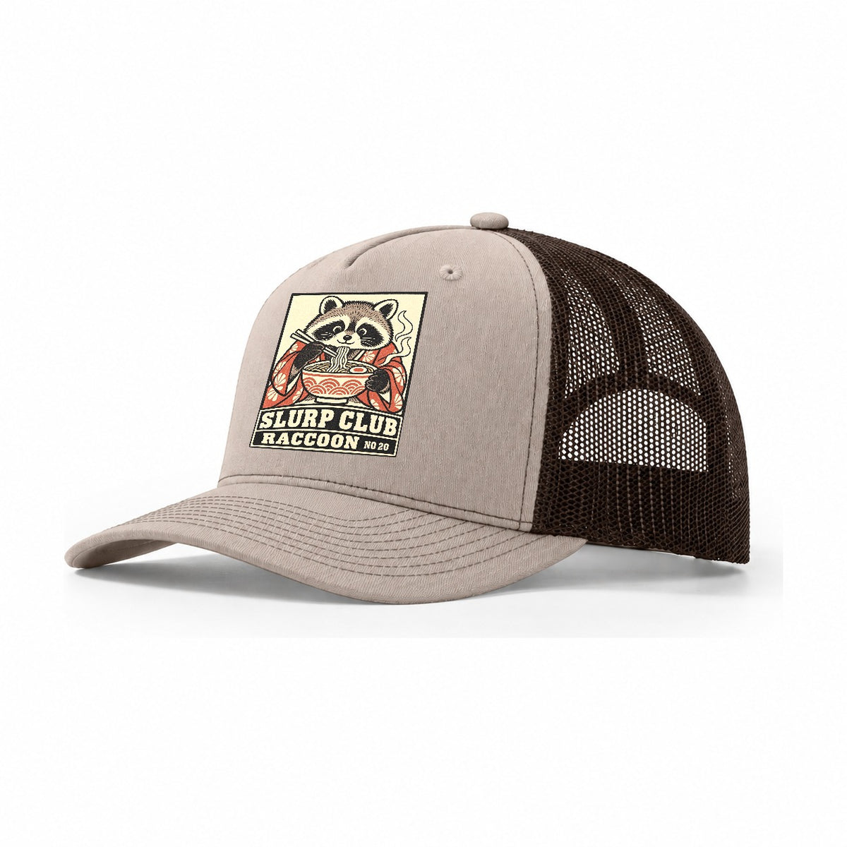 Raccoon Stolen Slurp Club Trucker Hat – Khaki Brown