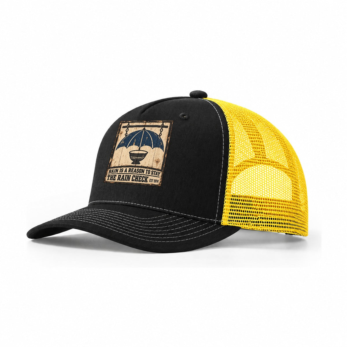 Rain Check Bar Izakaya Rules Trucker Hat – Black Yellow