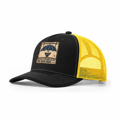 Rain Check Bar Izakaya Rules Trucker Hat – Black Yellow