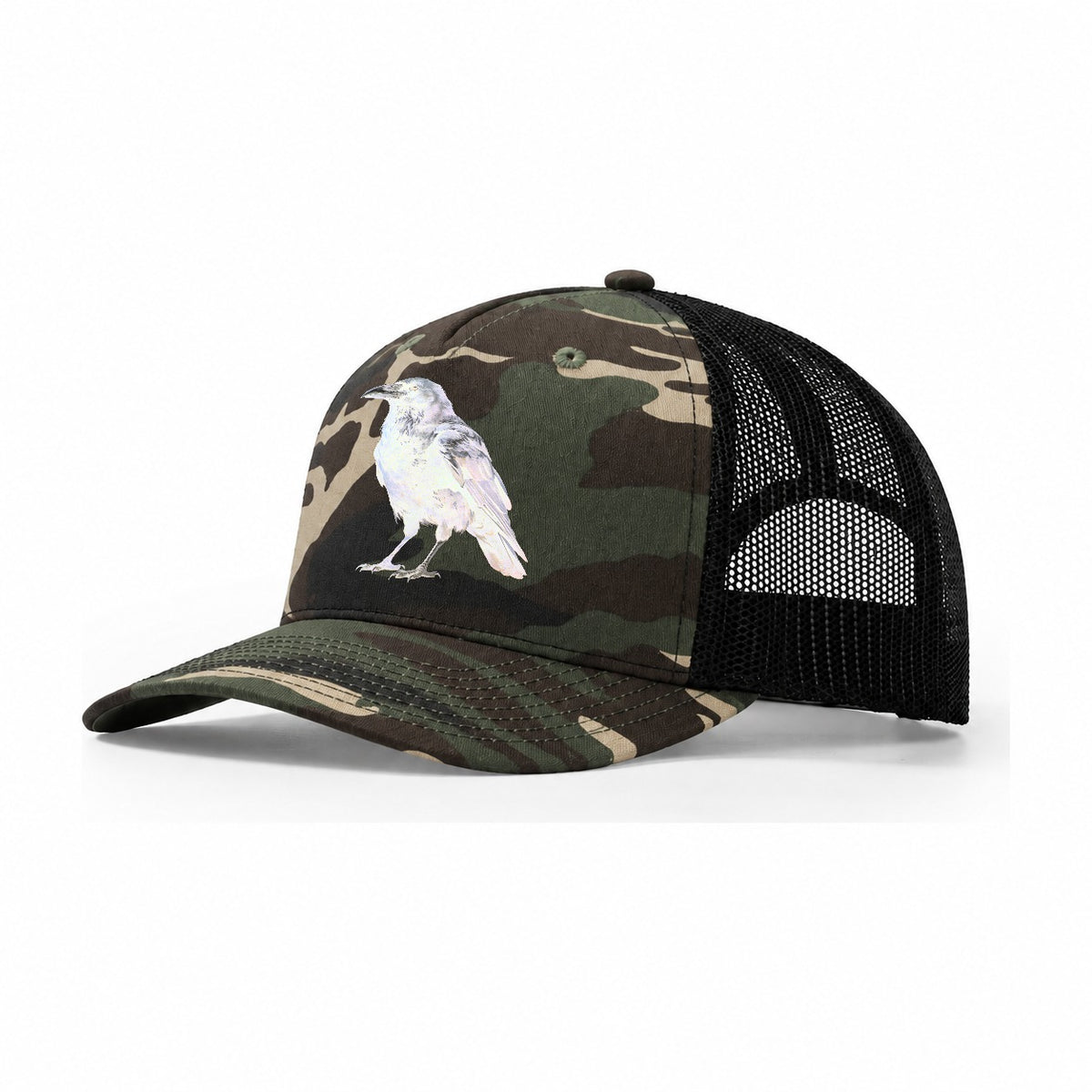 Raven Trucker Hat – Woodland Camo Black