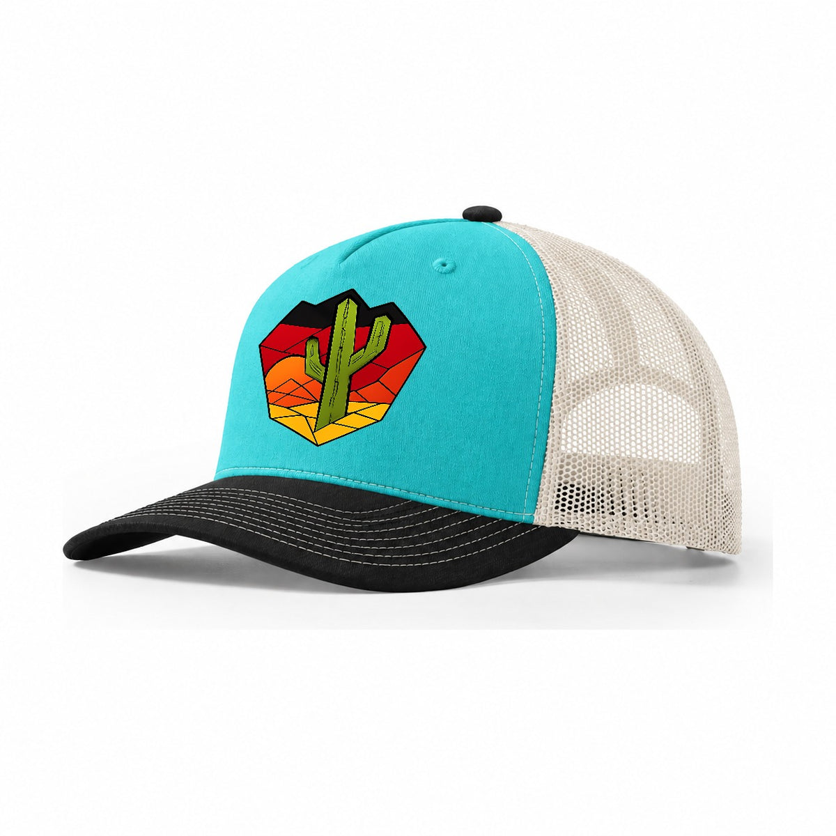 Saguaro Sunset Silhouette Trucker Hat – Aqua Black White