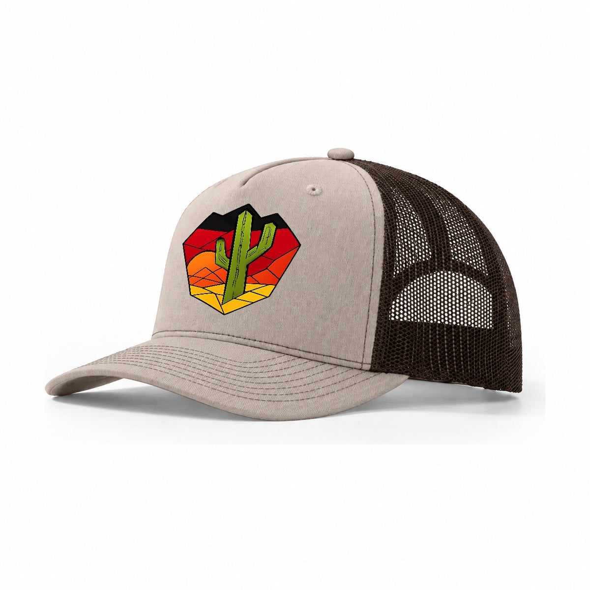 Saguaro Sunset Silhouette Trucker Hat – Khaki Brown