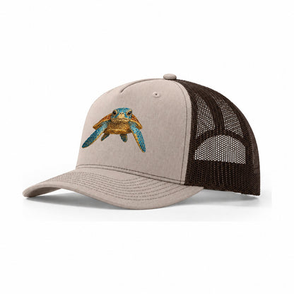 Sea Turtle Serenity Trucker Hat – Khaki Brown