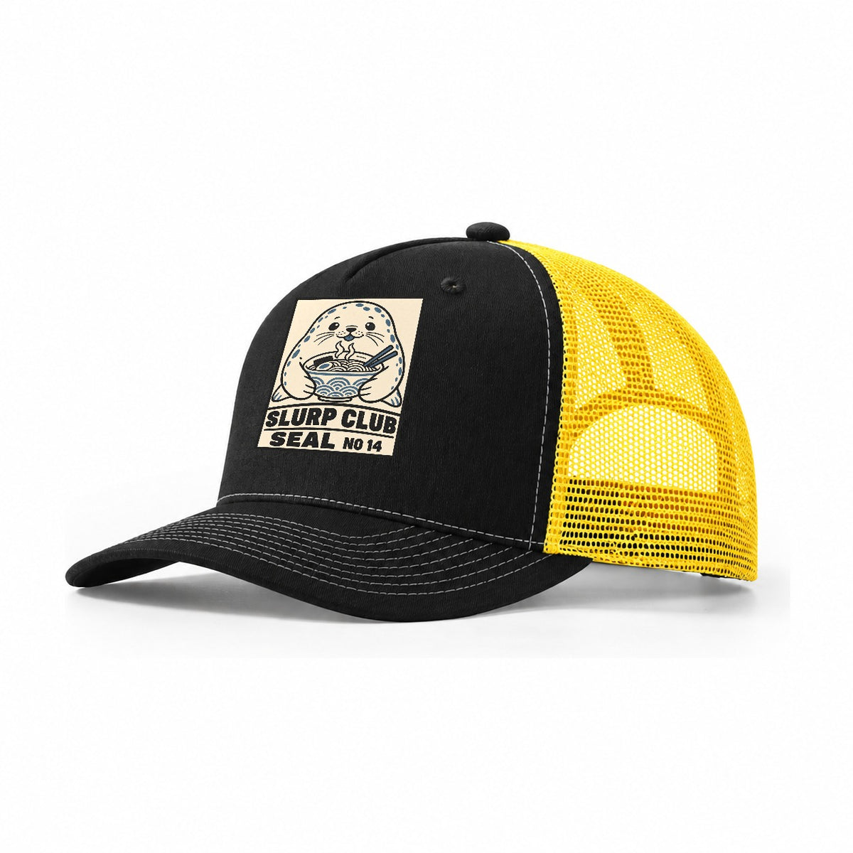 Seal Seafood Slurp Club Trucker Hat – Black Yellow