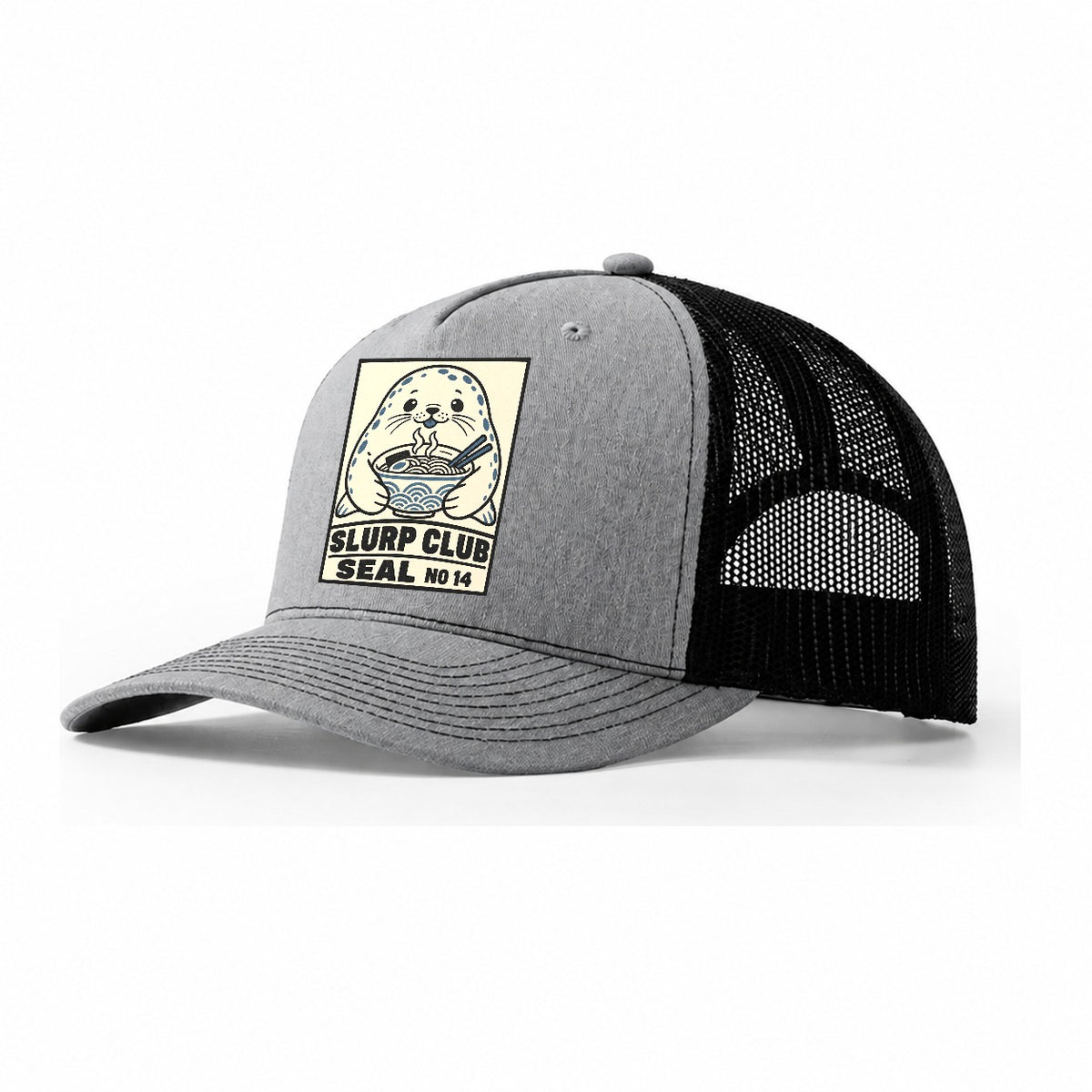 Seal Seafood Slurp Club Trucker Hat – Sport Grey Black