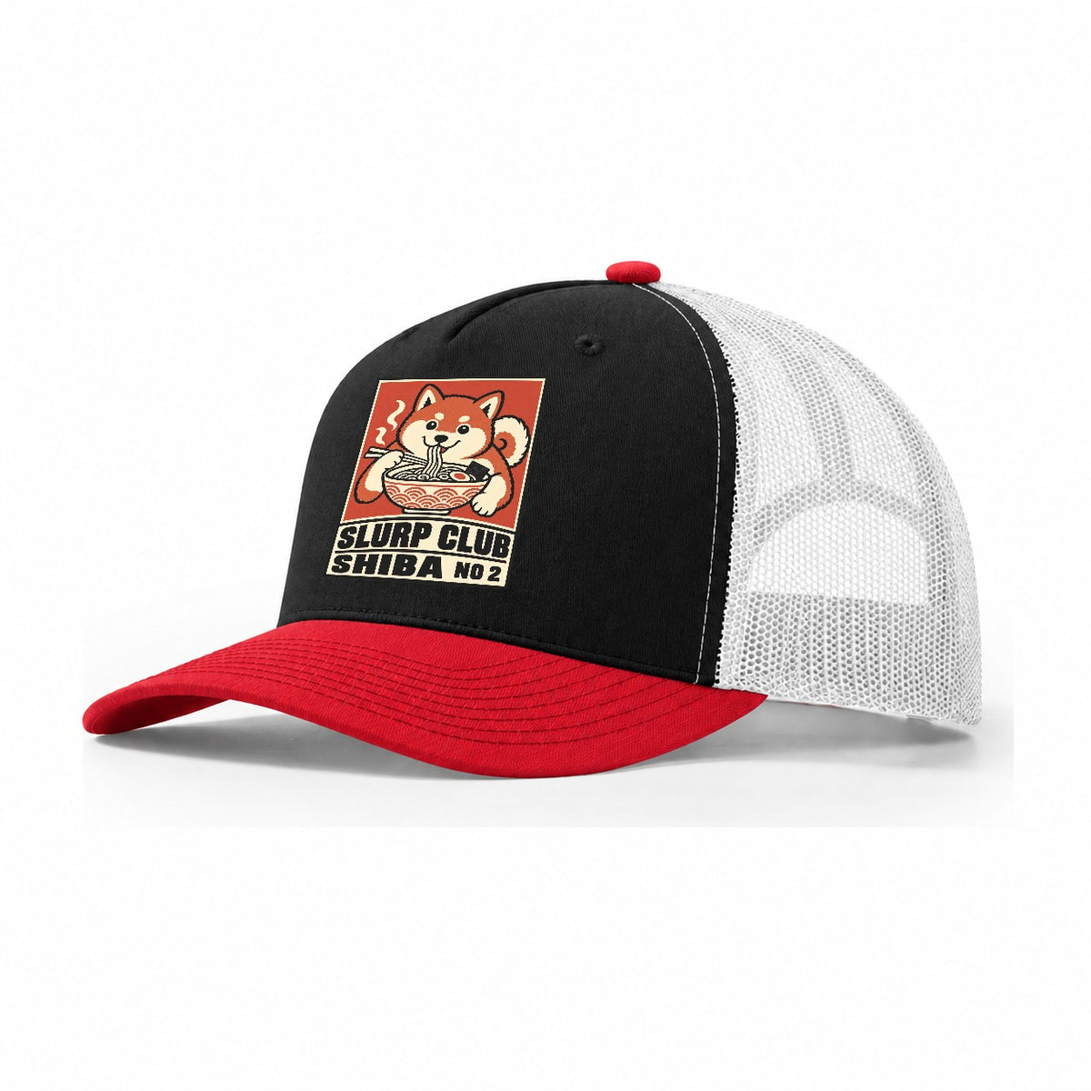 Shiba Miso Slurp Club Trucker Hat – Black Red White