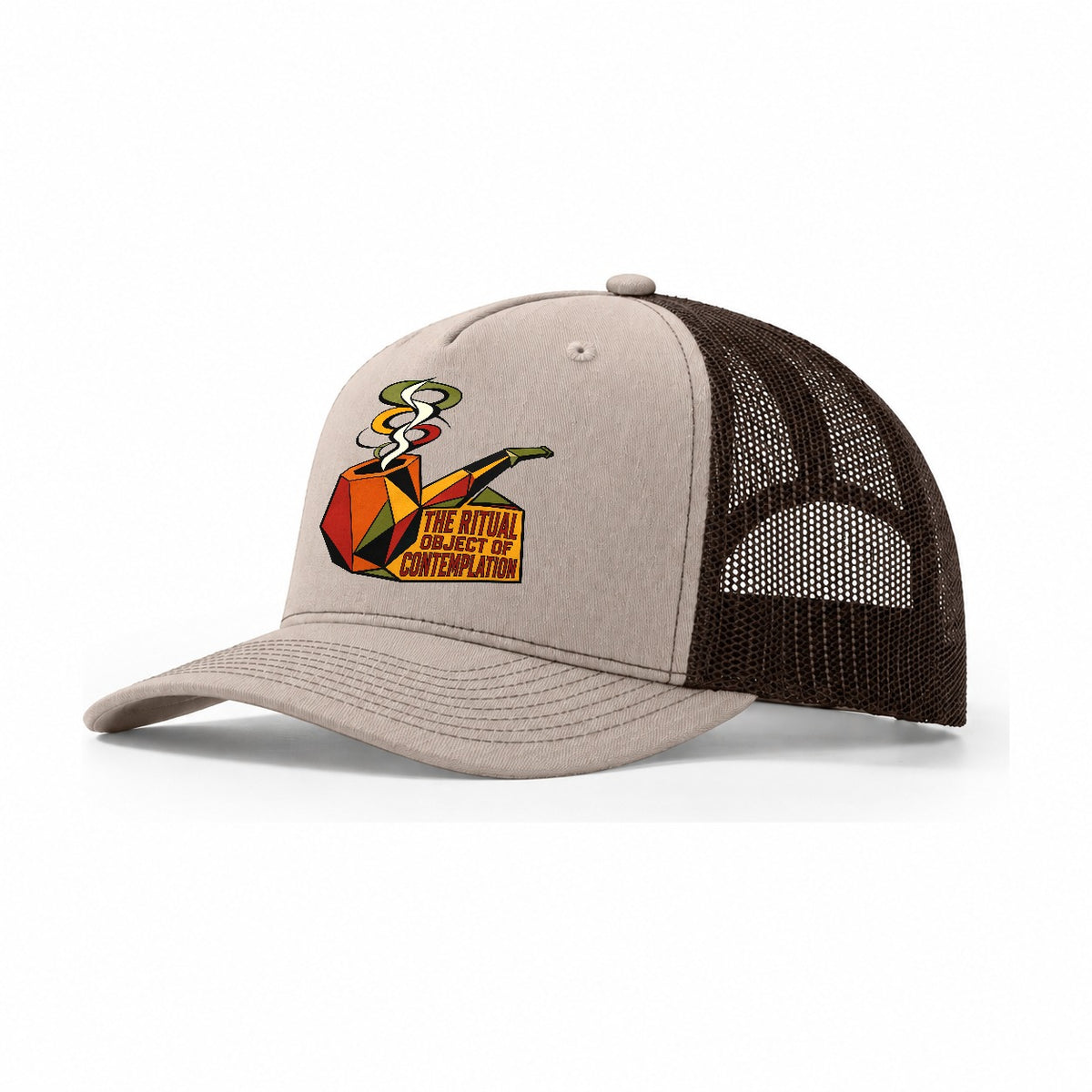 Smoking Pipe Portrait Trucker Hat – Khaki Brown
