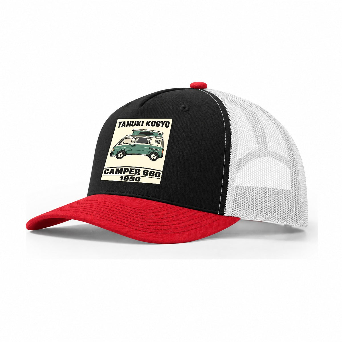 Tanuki Camper Showa Speed Plates Trucker Hat – Black Red White