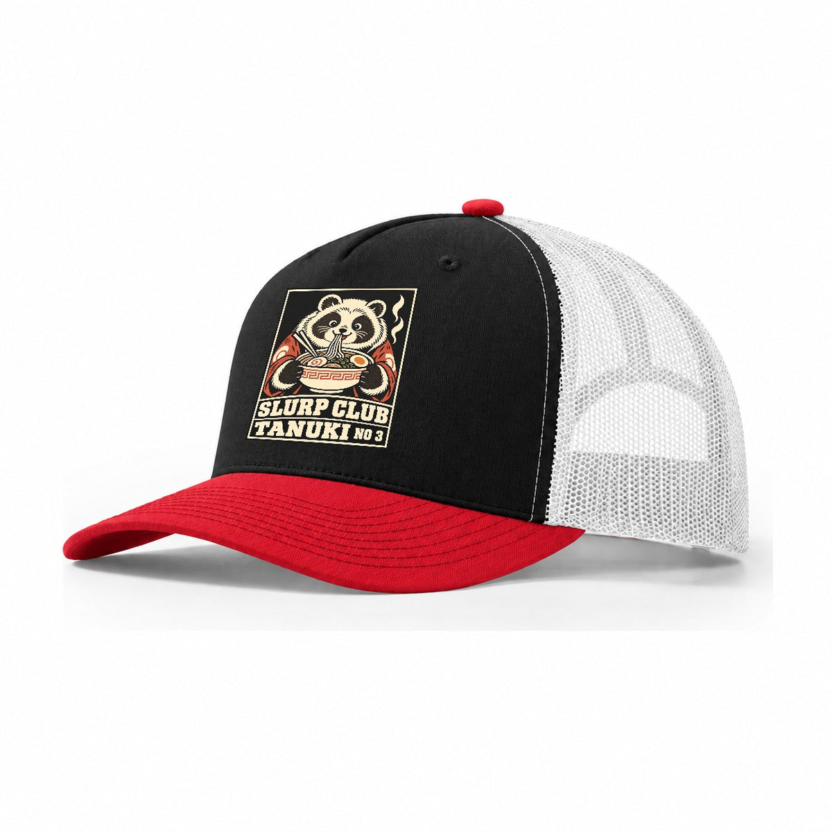 Tanuki Tonkotsu Slurp Club Trucker Hat – Black Red White