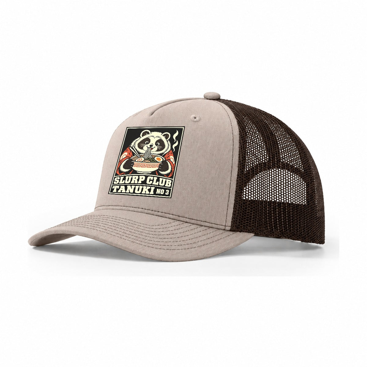 Tanuki Tonkotsu Slurp Club Trucker Hat – Khaki Brown