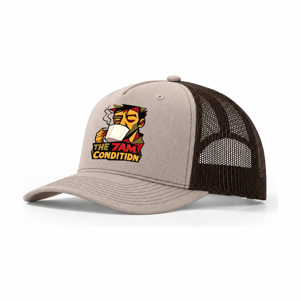 Tired Face Coffee Portrait Trucker Hat – Khaki Brown