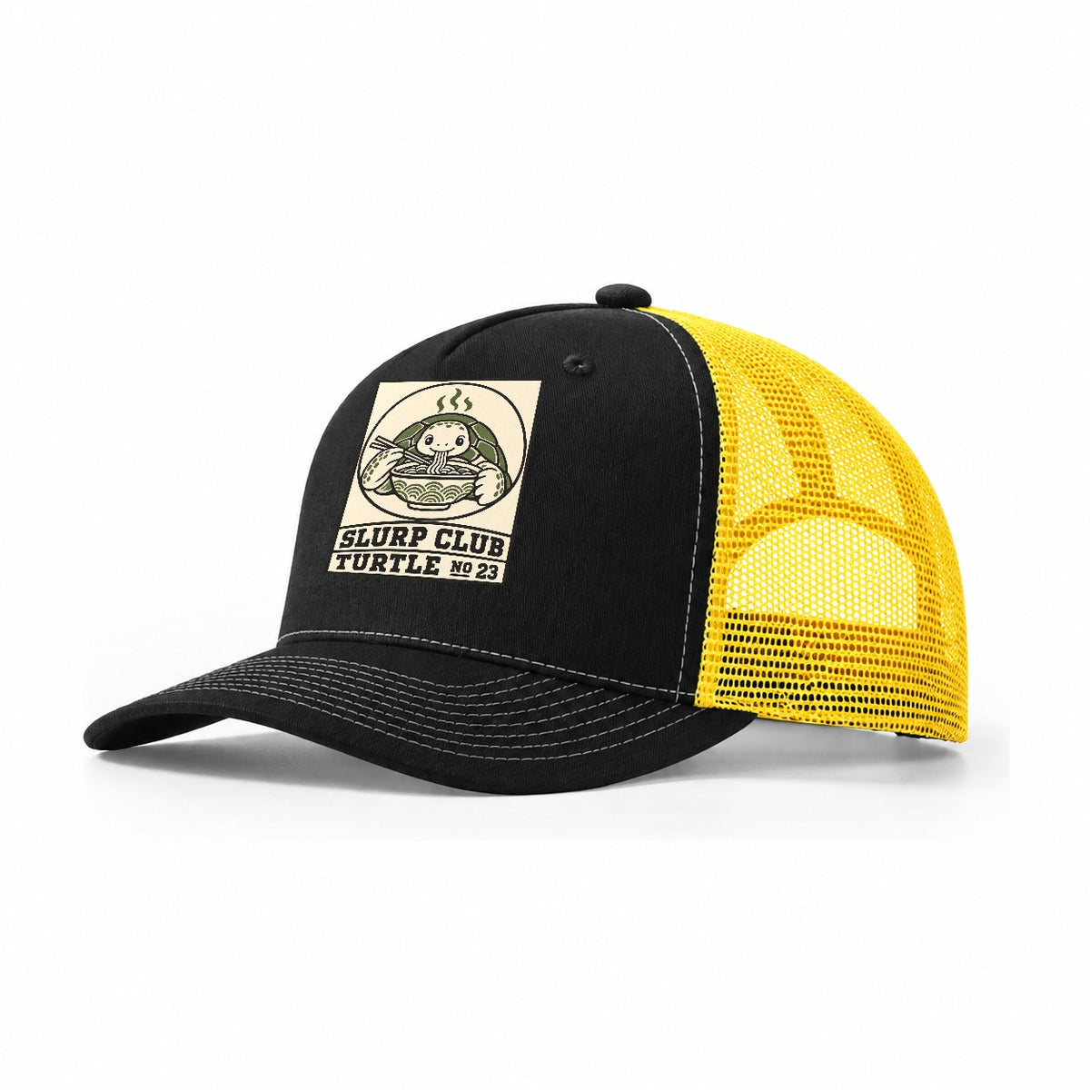 Turtle Patient Slurp Club Trucker Hat – Black Yellow