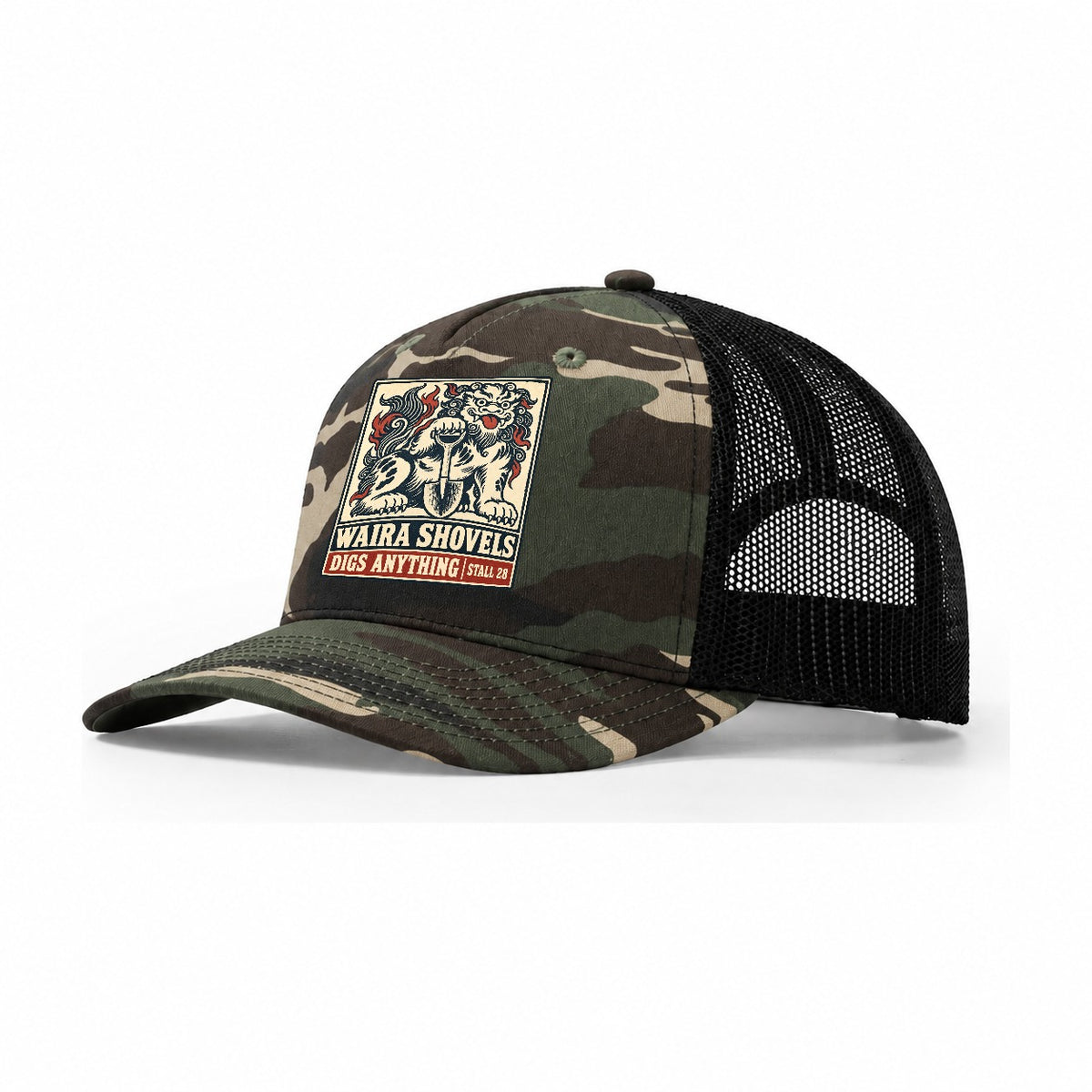 Waira Shovels Yokai Night Market Trucker Hat – Woodland Camo Black