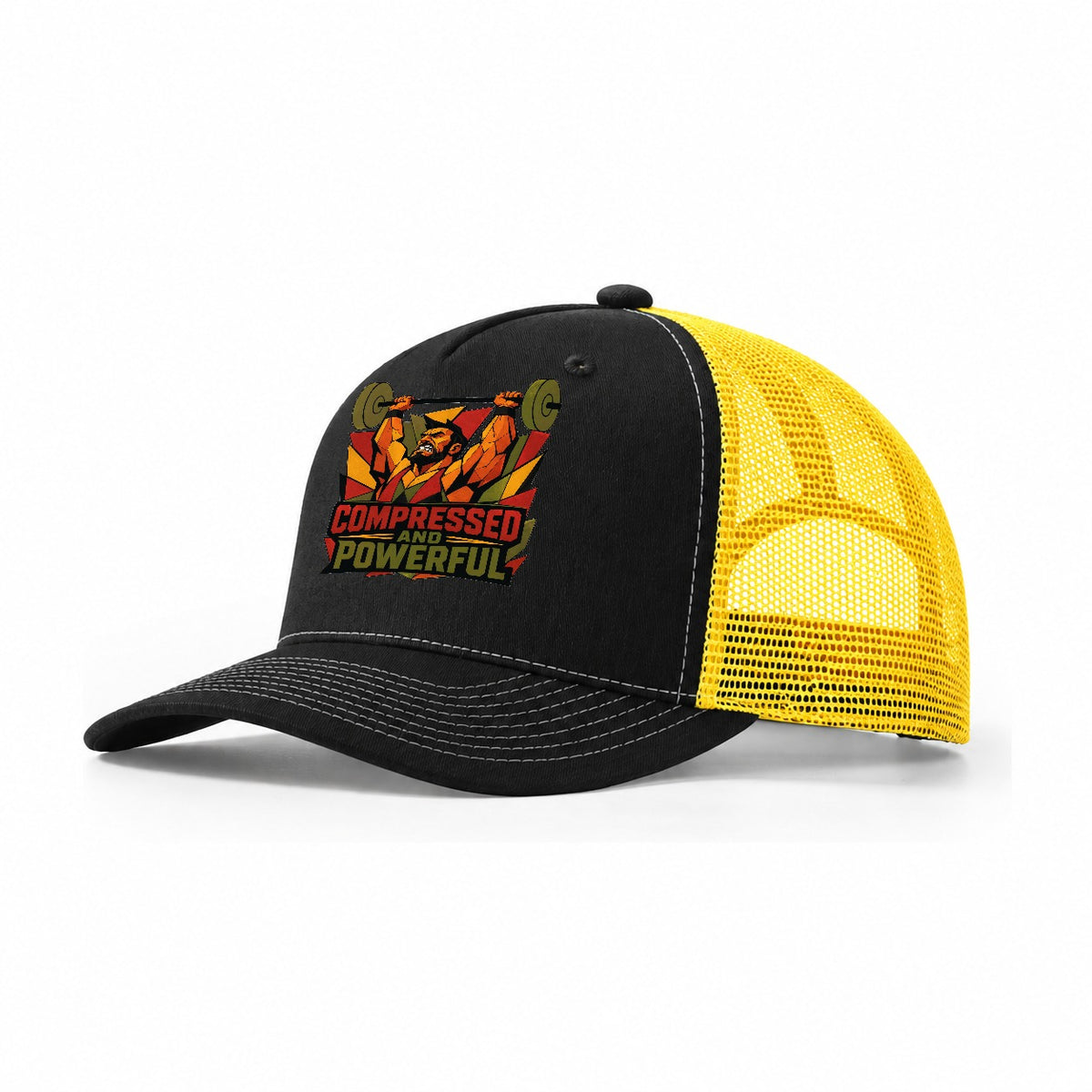 Weightlifter Overhead Press Trucker Hat – Black Yellow