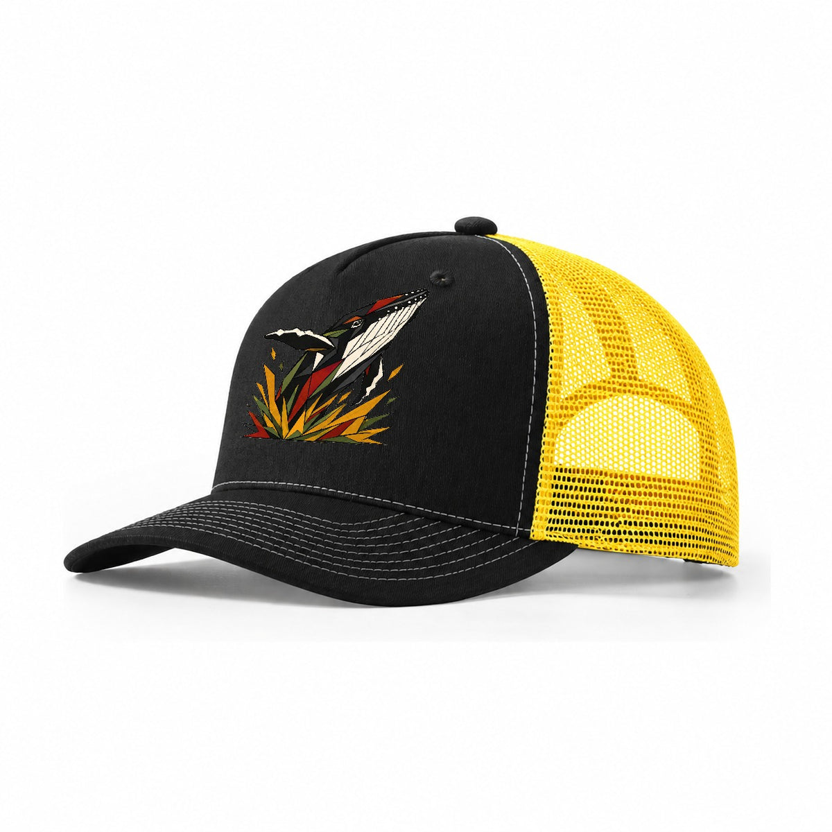 Whale Breach Silhouette Trucker Hat – Black Yellow