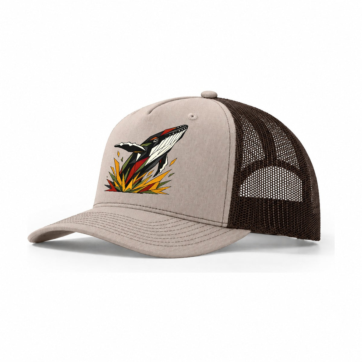 Whale Breach Silhouette Trucker Hat – Khaki Brown