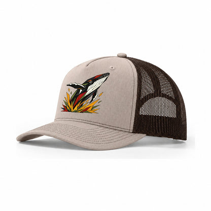 Whale Breach Silhouette Trucker Hat – Khaki Brown