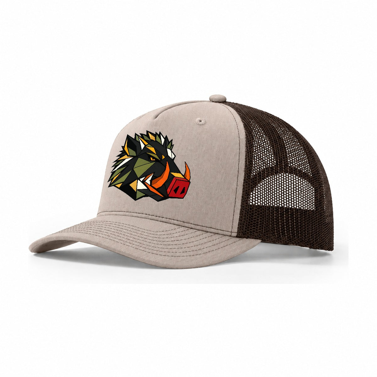 Wild Boar Tusks Profile Trucker Hat – Khaki Brown
