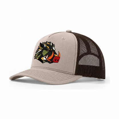 Wild Boar Tusks Profile Trucker Hat – Khaki Brown