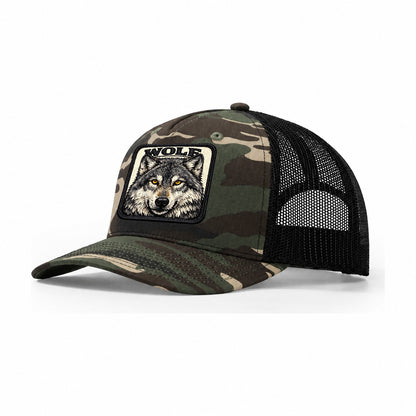 Wolf Trucker Hat – Woodland Camo Black