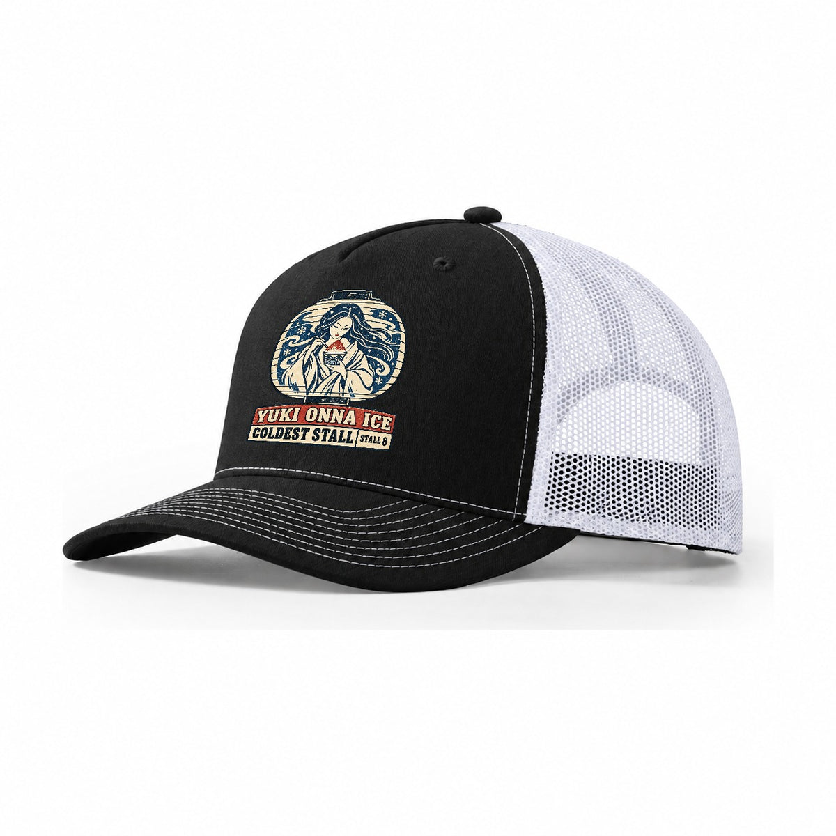 Yuki Onna Ice Yokai Night Market Trucker Hat – Black White