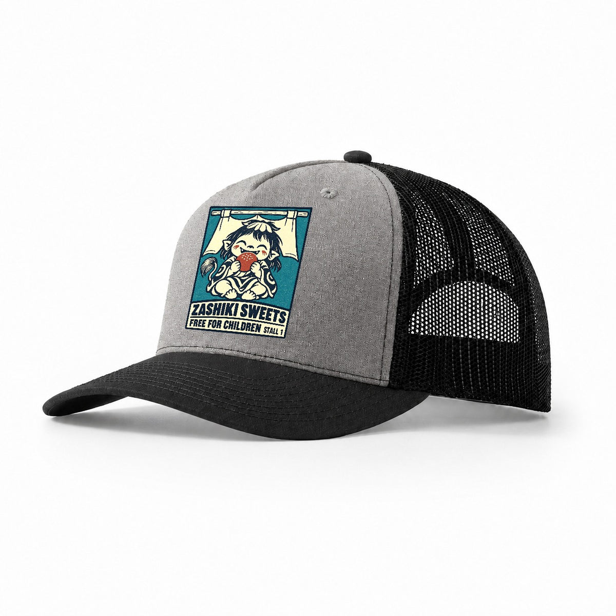 Zashiki Sweets Yokai Night Market Trucker Hat – Grey Black
