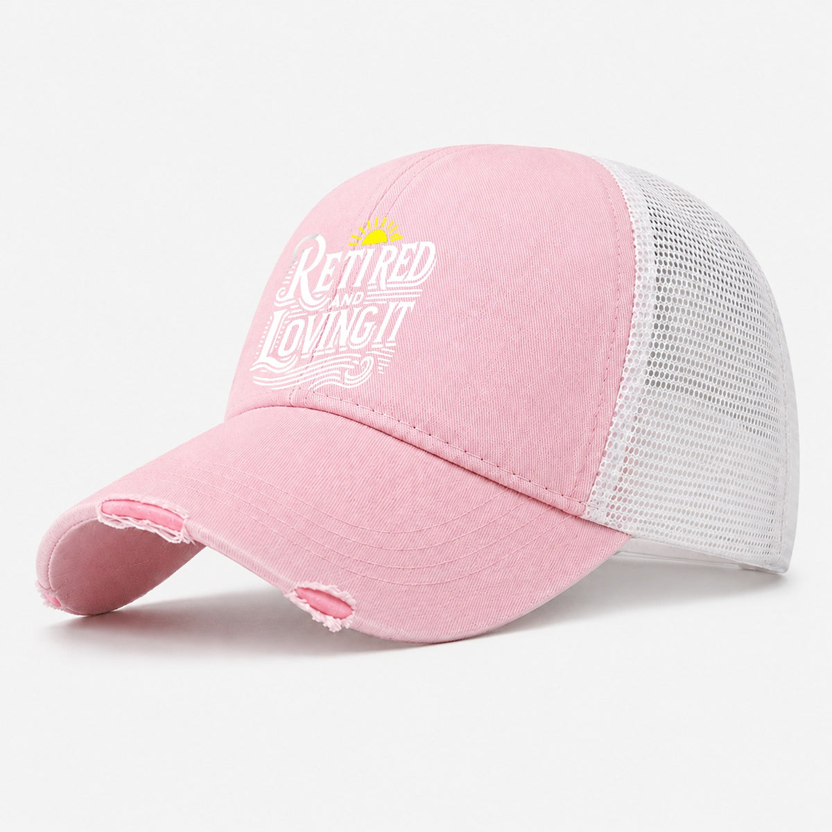 Retired And Loving It Design Washed Trucker Hat – Light Pink