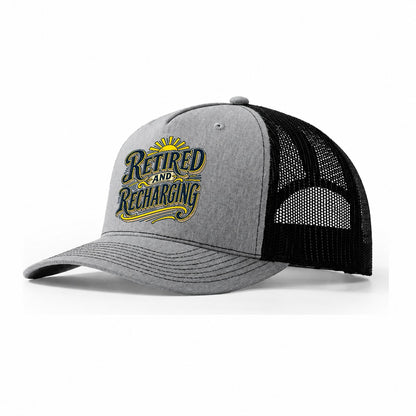 Retired And Recharging Retired Living Trucker Hat – Sport Grey Black