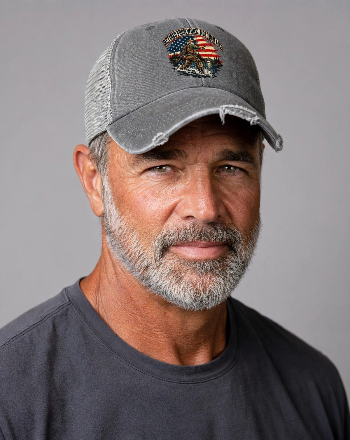 Retired From Work Not From Life Old Man Strong Washed Trucker Hat – studio model photo