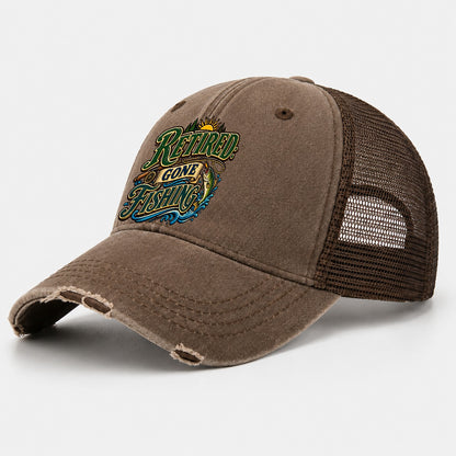 Retired Gone Fishing Retired Living Washed Trucker Hat – Coffee