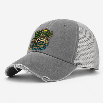 Retired Gone Fishing Retired Living Washed Trucker Hat – Grey