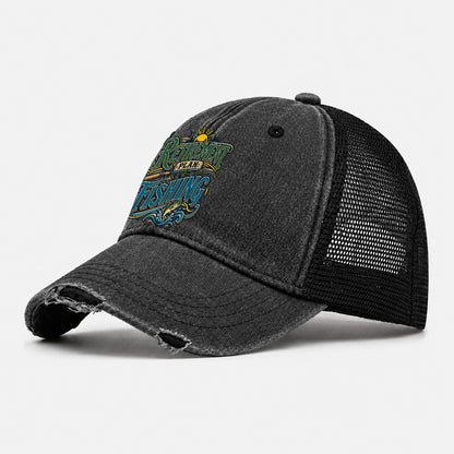 Retirement Plan Fishing Retired Living Washed Trucker Hat – Black