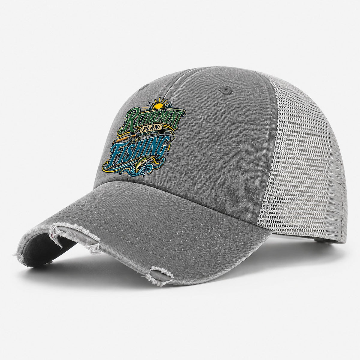 Retirement Plan Fishing Retired Living Washed Trucker Hat – Grey